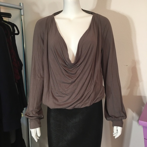Victoria's Secret Tops - Chiffon Detail Jersey Grey Drape Long Sleeve Top